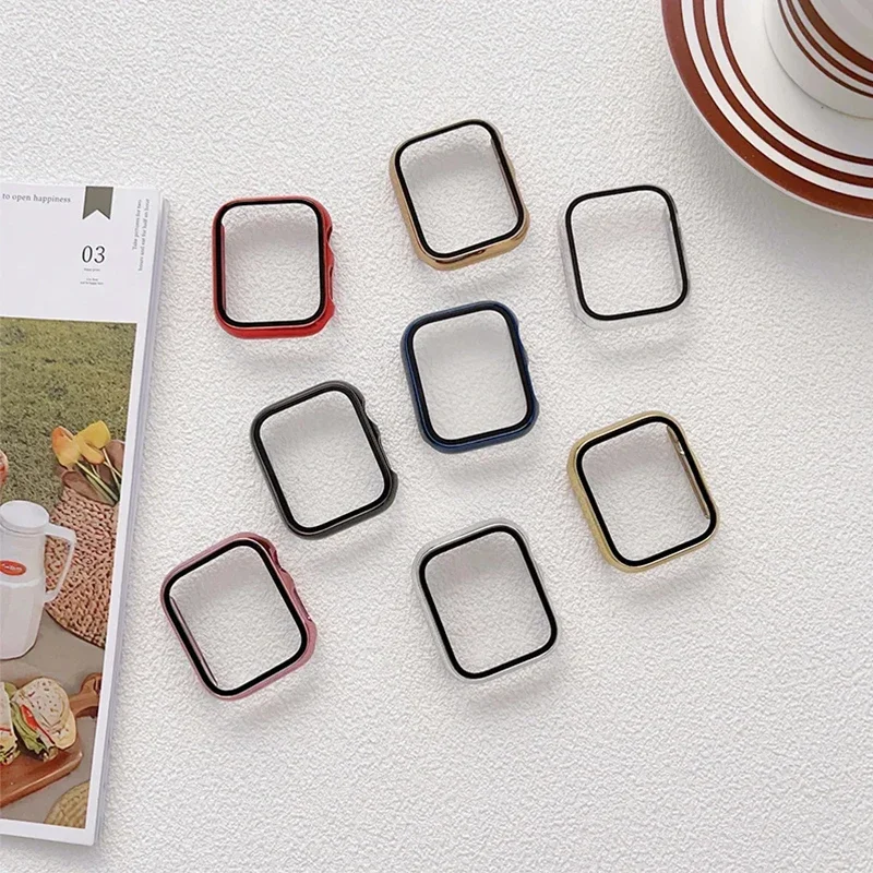 Стекло + чехол для Apple Watch, чехол 45 мм, 40 мм, 41 мм, 44 мм, защитная пленка для экрана, защитный бампер для iWatch series 9 8 7 6 SE 5 4