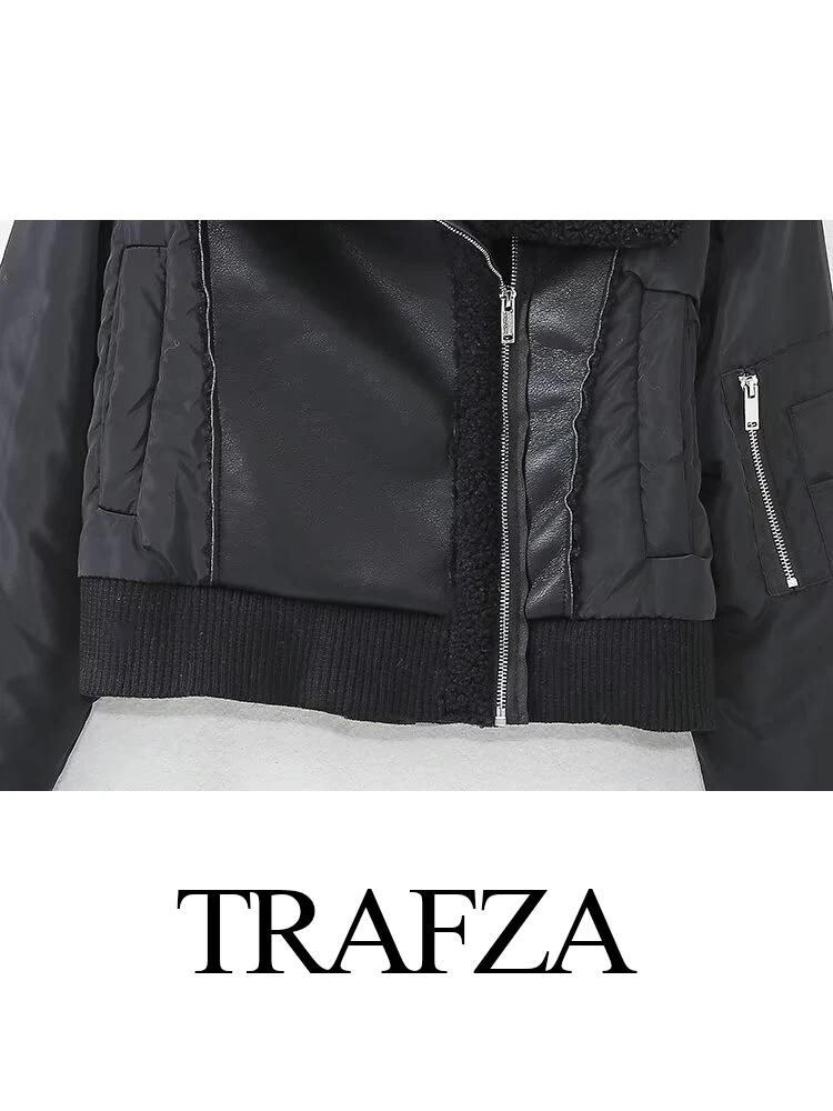 TRAFZA Moda invernale da donna impiombata ​ ​ Cappotto reversibile da donna con colletto rovesciato, manica lunga, cerniera, giacca calda casual da strada