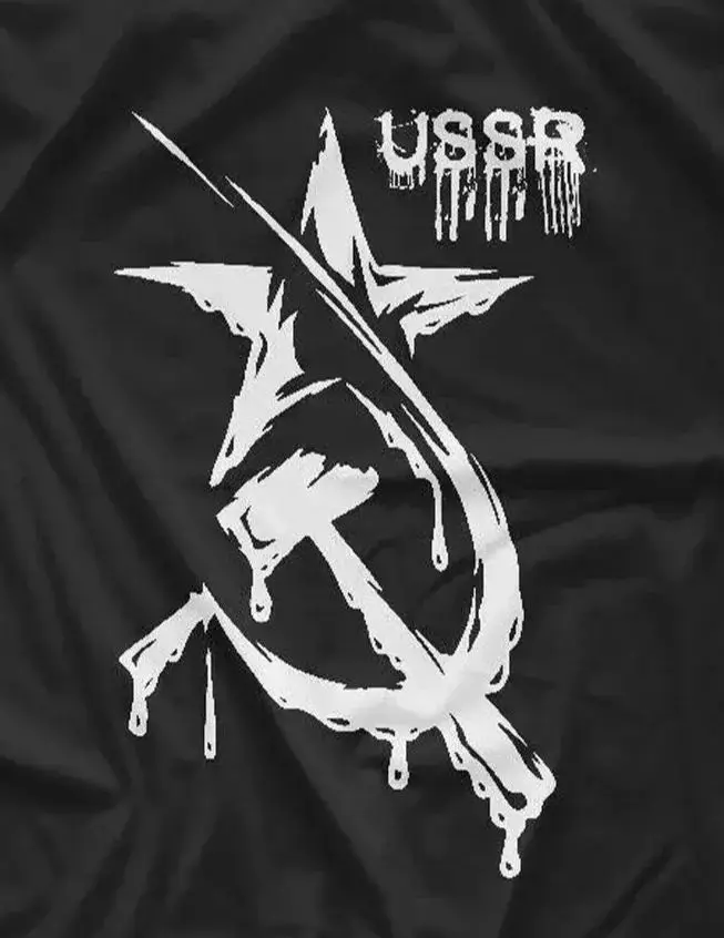 USSR Socialist Sign Hammer and Sickle Badge Pentagrams T-Shirt 100% Cotton O-Neck Short Sleeve Casual Mens T-shirt Size S-3XL