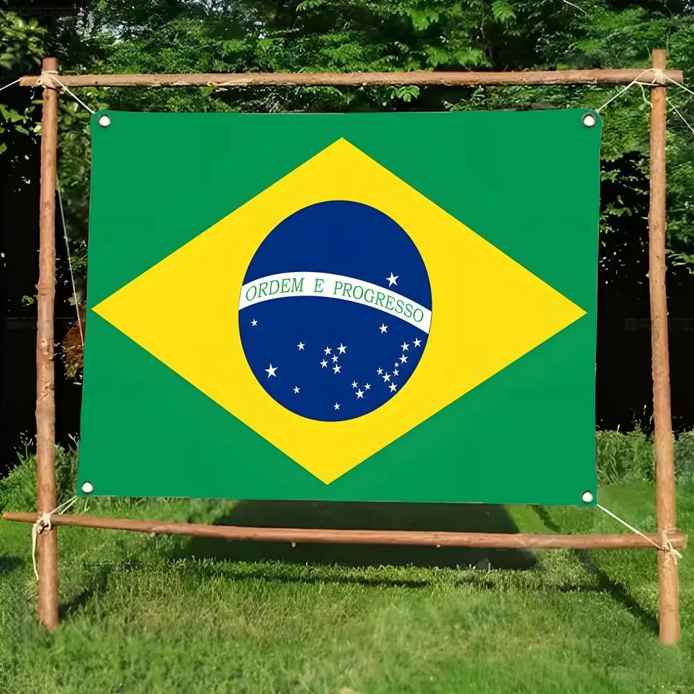 Flag of Brazil Flags Daily four ring borderless design indoor outdoor decor easy hang install