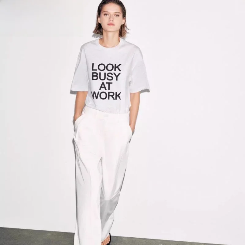 

Summer New Arrival Women's Loose Fit Comfortable ort Sve round Ne T-irt Simple Printed Casual Cotton Polyester Blend