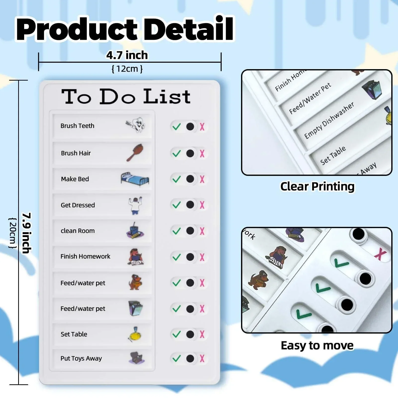 Reusable My Chores Checklist Daily Planner Memo Plastic Board Chore Chart Responsibility Behavior for Kid Self-discipline Card