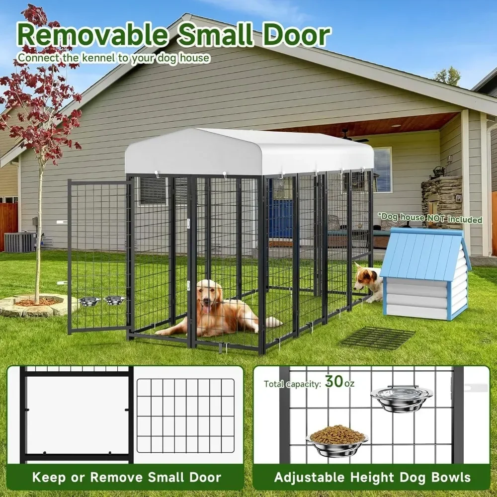 Dog Kennel Outside with Removable Small Door&Bowls - 7.8x3.7x5.7FT Large Dog Kennels with Roof for Large Dogs Breed Heavy Duty