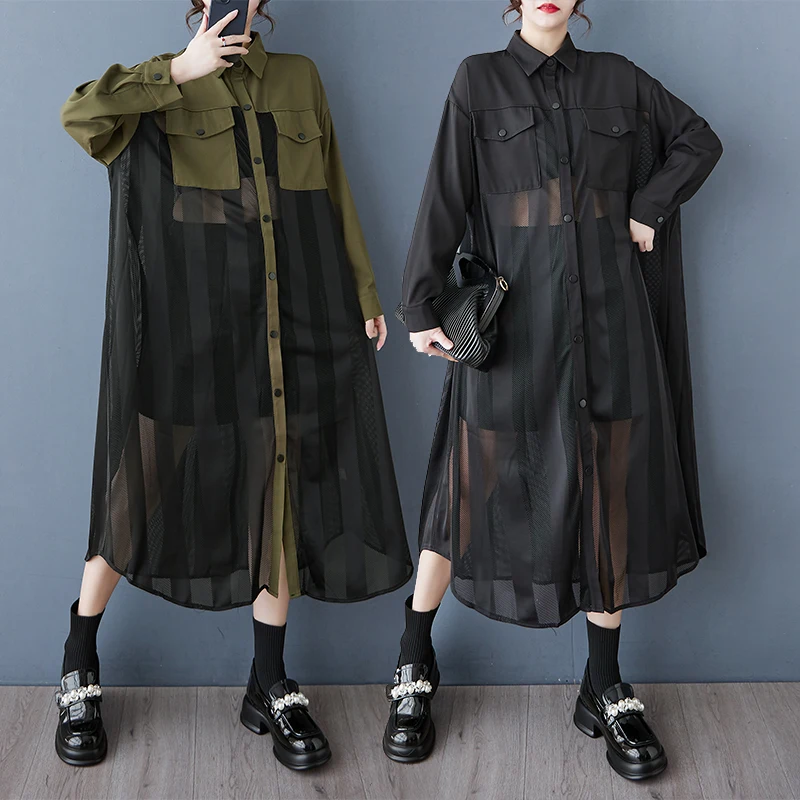 Casual Loose Mid-Length Korean Sle Windbreaker Spring Autumn Winter Faion Outerwear Ele Aosphere Me Material