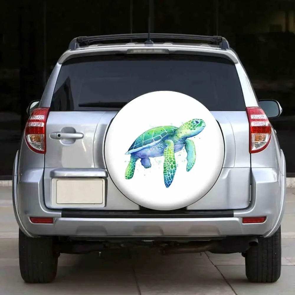 Sea Turtle Spare Tire Cover,UV Sun Protectors Wheel Cover Ocean Animal Watercolor White Tire Cover Universal Fit