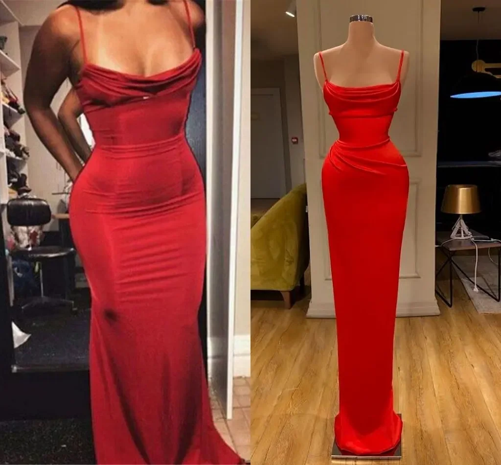

Simple Red Sheath Satin Evening Dress 2026 Spaghetti Strap Long Charming Formal Party Gowns Robe De Soiree
