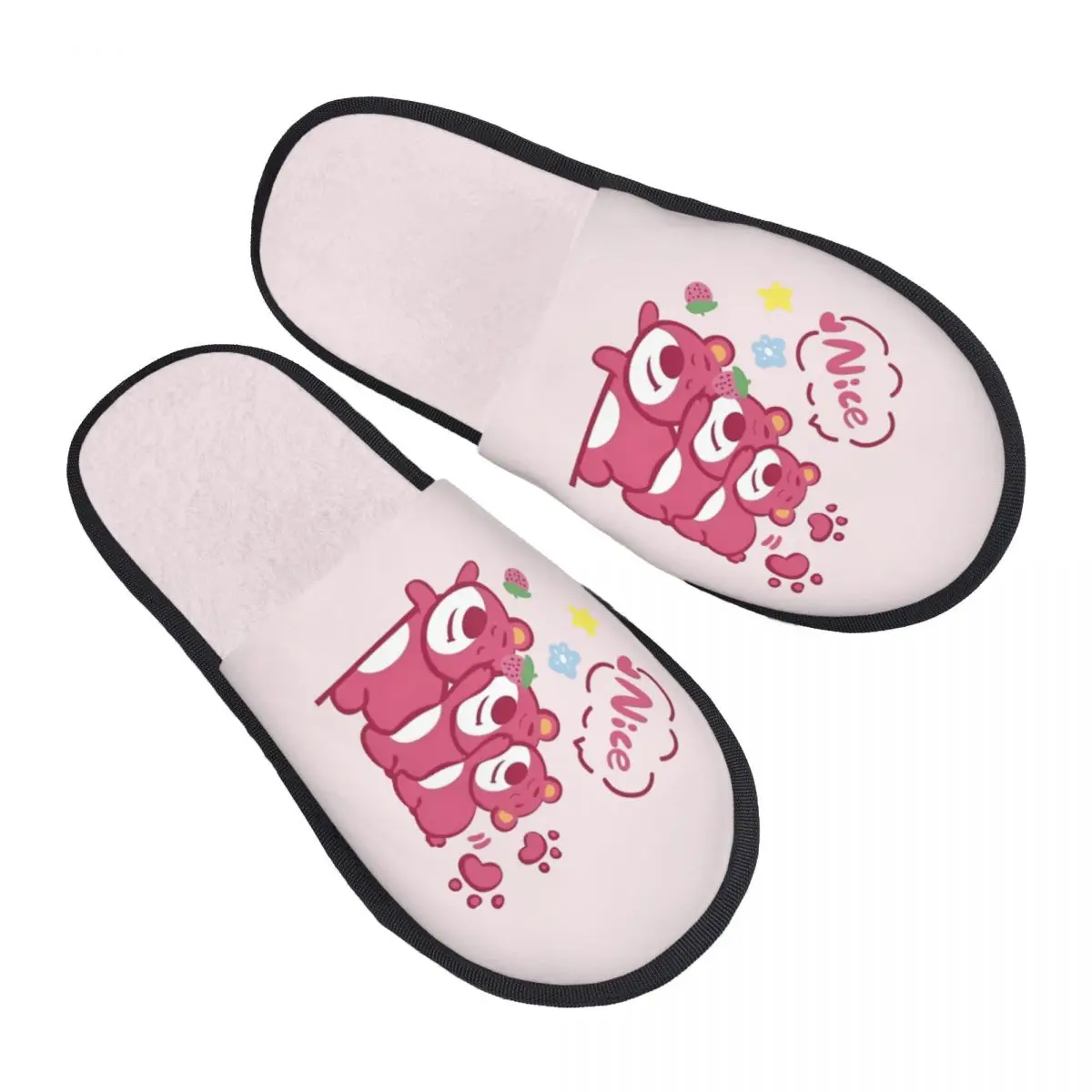 

Изготовленные на заказ домашние тапочки из мягкой пены с эффектом памяти, женские уютные теплые нескользящие тапочки с рисунком клубничного медведя