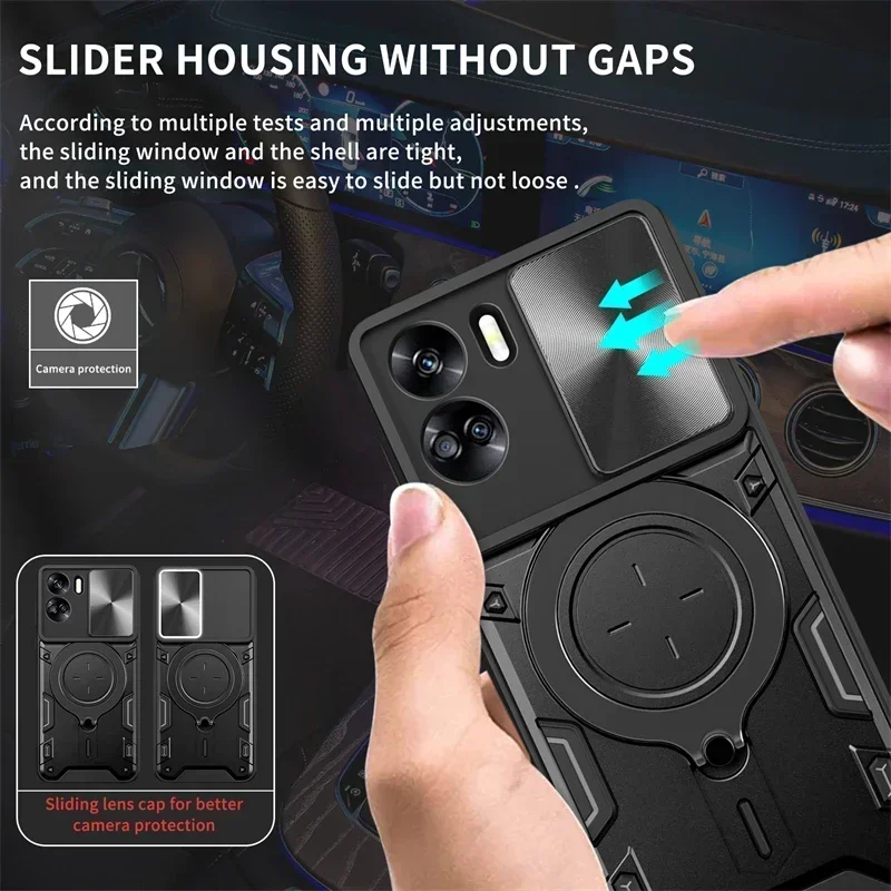 

For Honor 90 Lite 5G Case Slide Camera Protect Phone Case For Honar Honer 90Lite Light 5G Magnetic Ring Holder Armor Back Cover