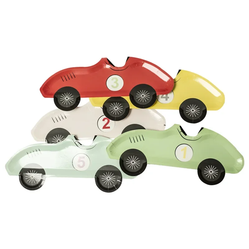 Colorful Car Shaped Digital Disposable Paper Tray Kid Happy Racing Car Theme Birthday Party Decors Disposable Paper Plates