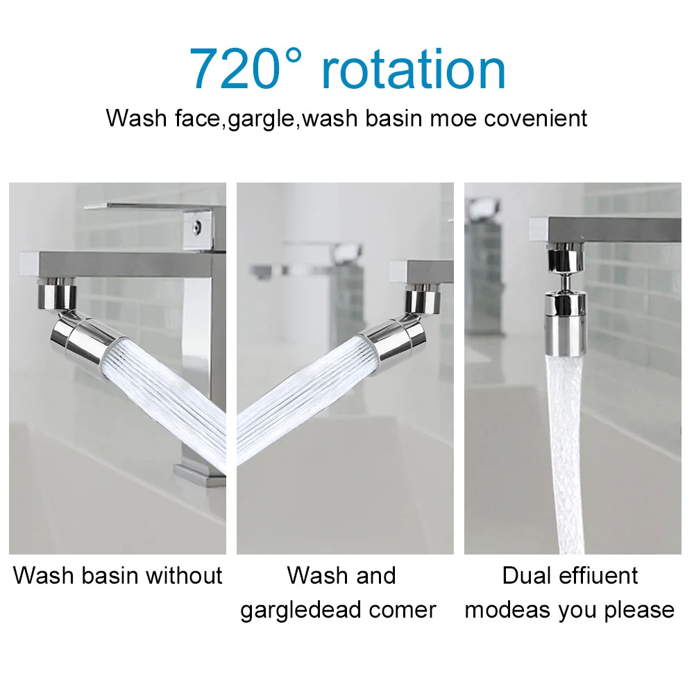 Universal Faucet Nozzle Faucet Stainless Steel Kitchen Faucet Splash-Proof Swivel 720°Rotation Bath Faucet Water Saving