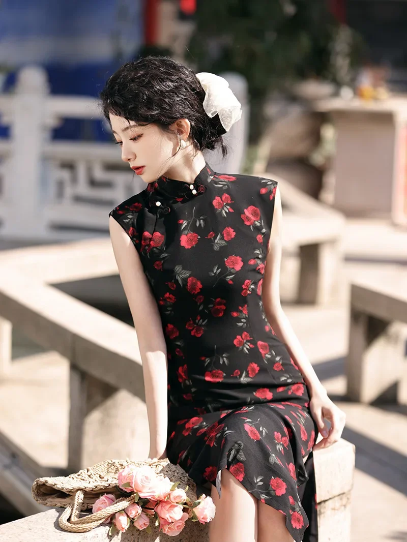 تحسين بلا أكمام تشيباو ربيع جديد 2023 الشباب الصيني الجديد ريترو ستايل الصينية اليومية تشيباو شيونغسام