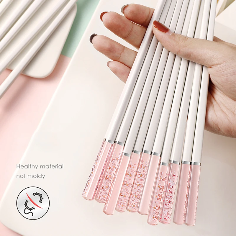Amber Sakura Japanese Chopsticks Pink Cherry Blossom Sushi Reusable Food Sticks Beautiful Chinese Cooking Chopsticks Tableware view 3