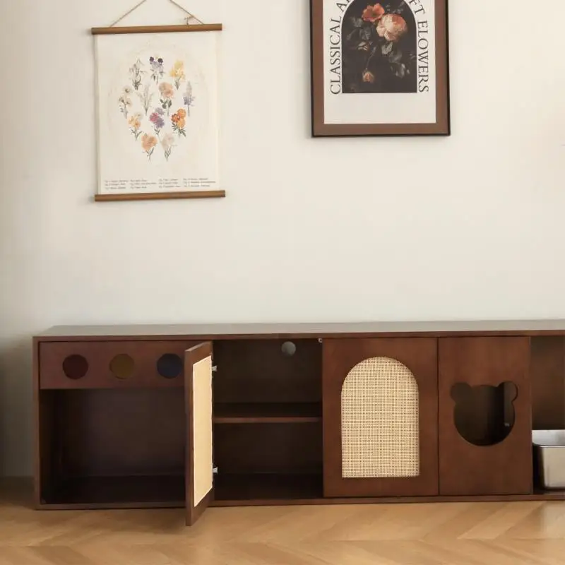 Retro floor cat TV cabinet removable cat toilet cabinet multi-functional living room cat cabinet