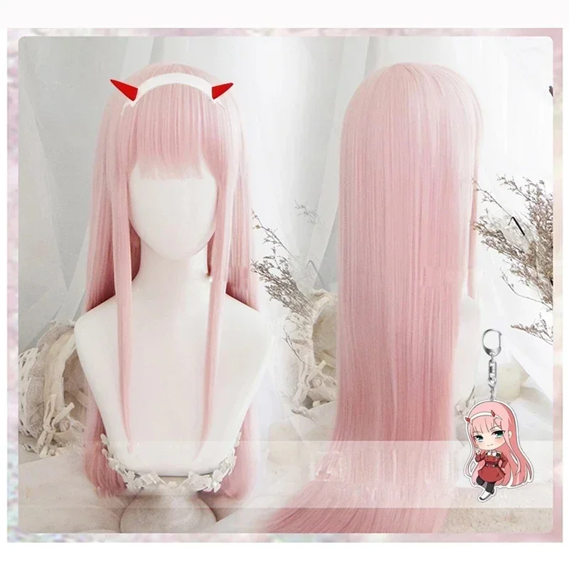 

Anime DARLING in the FRANXX 02 Cosplay Wig Zero Two Wigs 100cm Long Pink Synthetic Hair Perucas Cosplay Wig Wig Cap Hairclip
