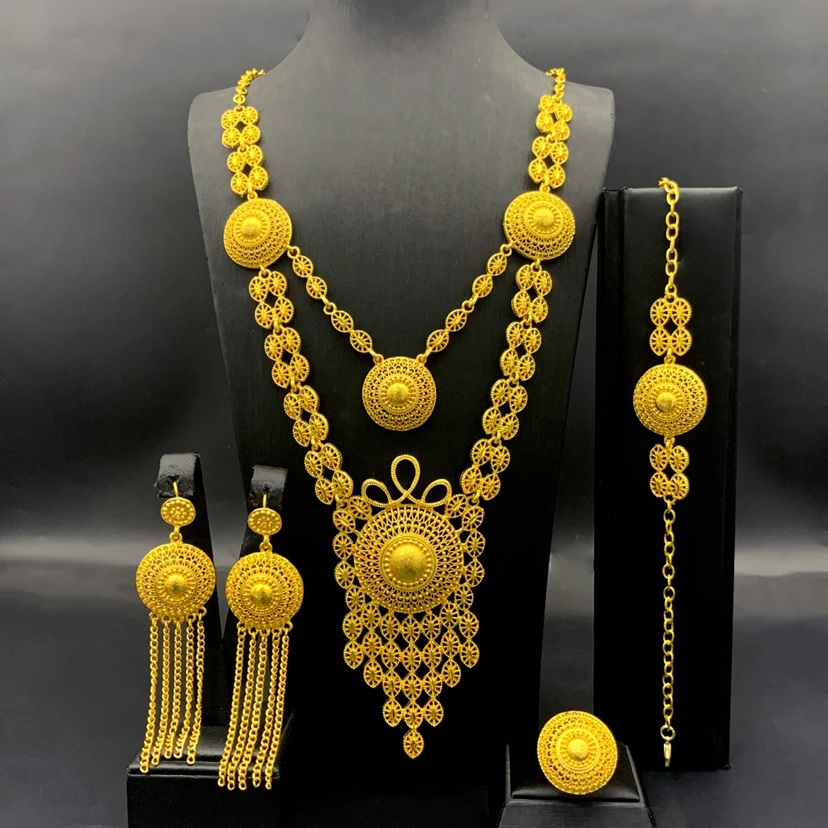 ANIID New Indian 24K Gold Color Long Necklace Set Nigerian Party Bridal Wedding Ethiopian Luxury Dubai Jewelry Wholesale Gifts