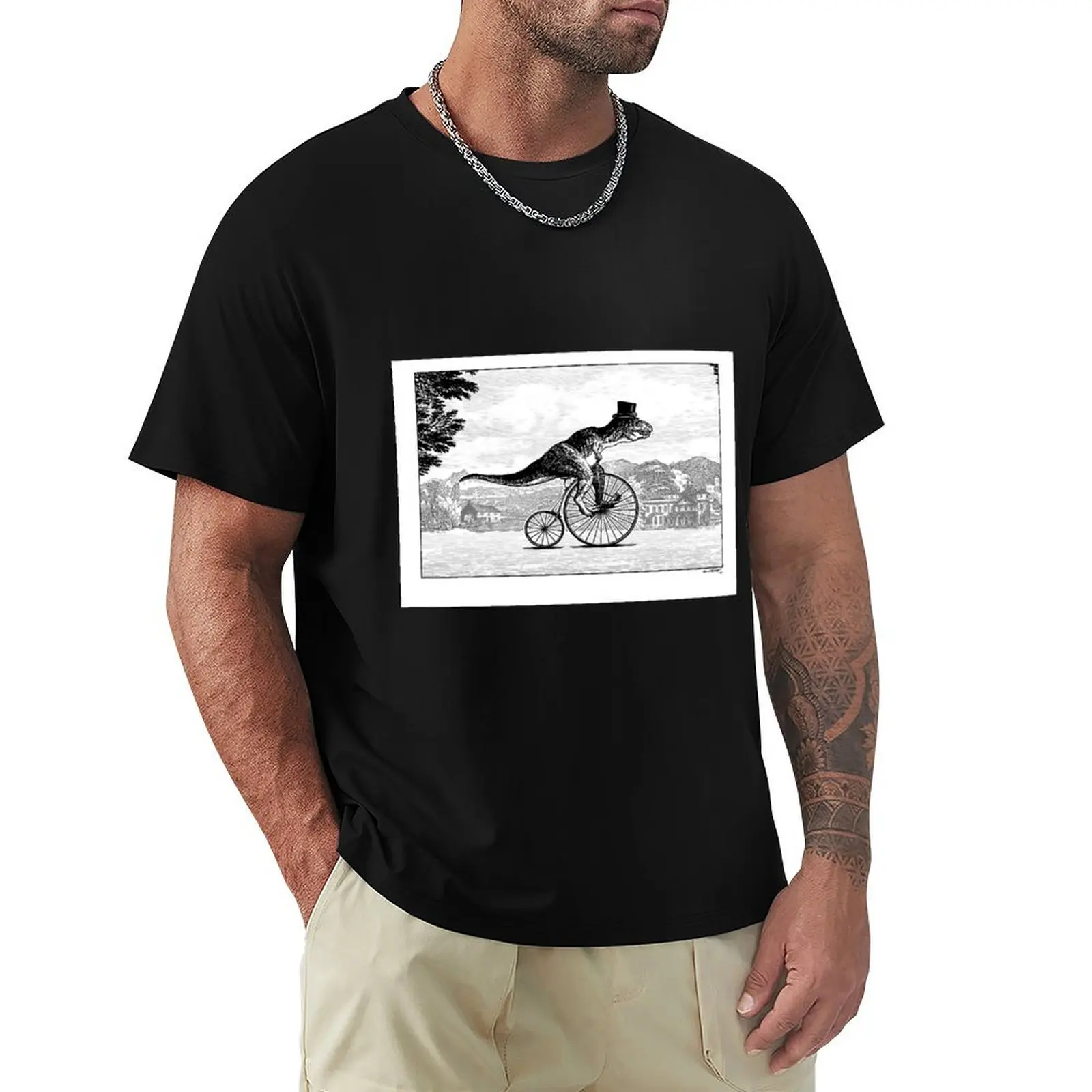 

T-Rex on a Penny Farthing T-Shirt anime tshirt oversizeds vintage Funny t-shirt mens t shirts