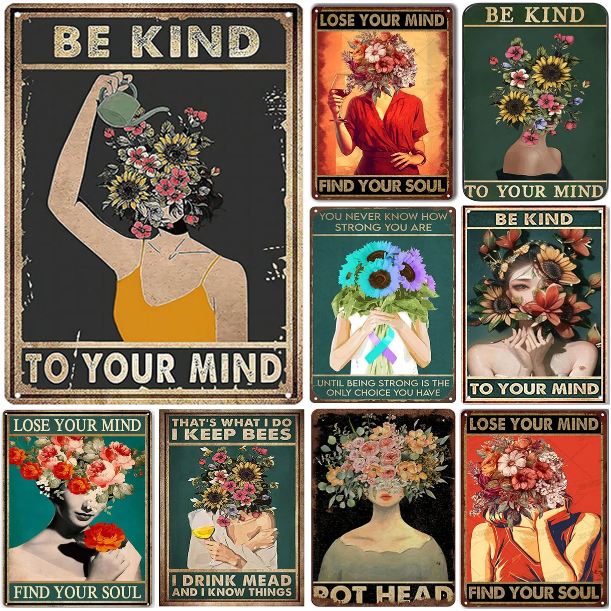 Metal Tin Signs Be Kind To Your Mind Wall Posters Plaque Sign Vintage Iron Painting Decoration for Home Cafe Bathroom Club Bar