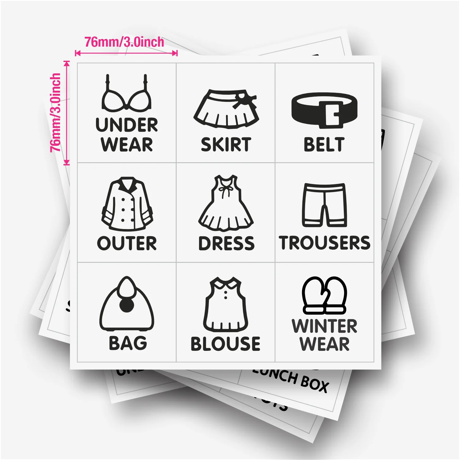 9 pcs/Sheet, Wardrobe Organizer Labels, Closet Clothing Labels Stickers, Drawer Organization Labels with Icons, Kids Baby Studen view 2