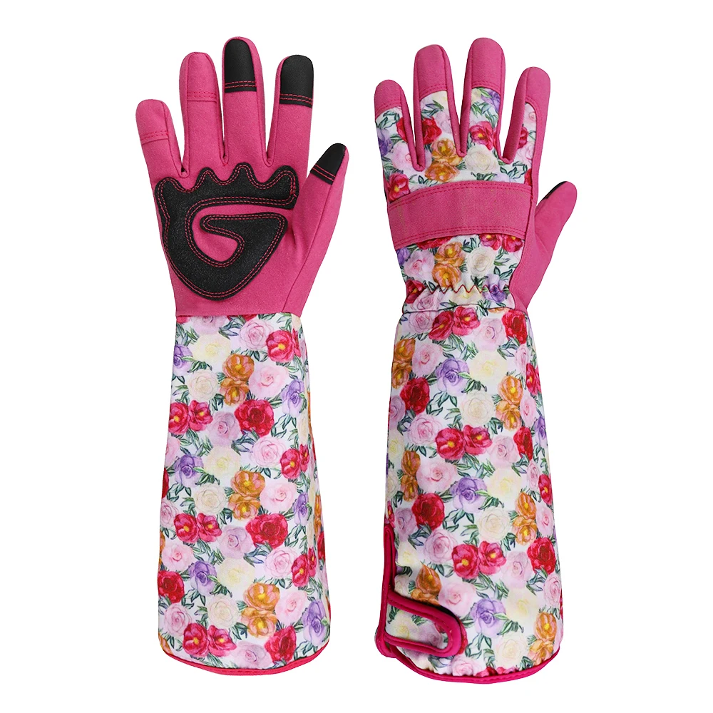 luvas de jardinagem longas feminino espinho resistente rosa poda luvas tela sensivel ao toque com protecao do antebraco e palmas reforcadas 01