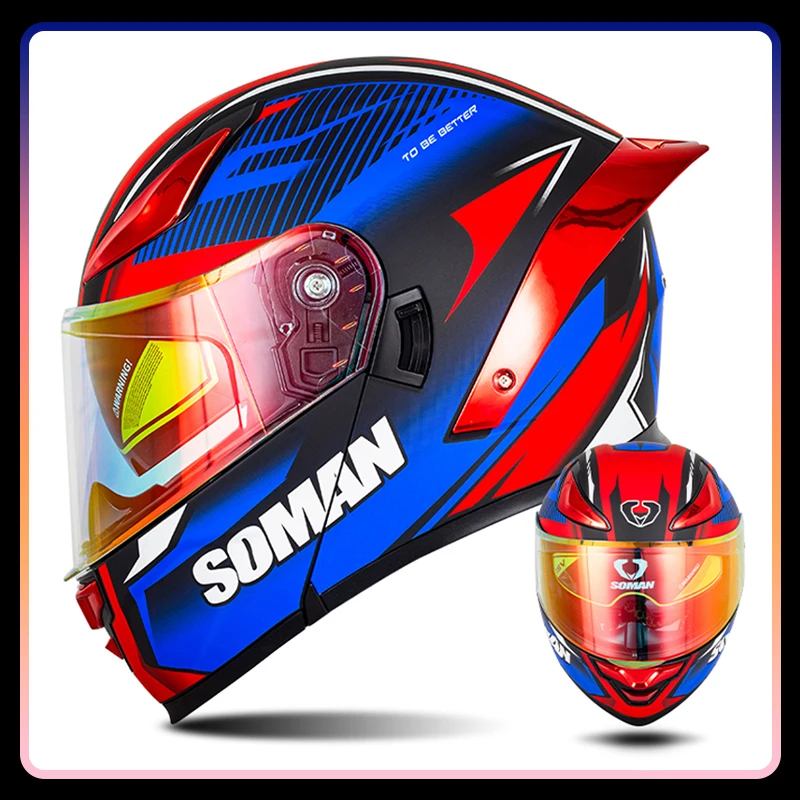 

Flip Up Full Face Motorcycle Helmet Double Lens DOT ECE Flip-up Helmet with Dual Visors Four Seasons Modular Helmets Motorbike