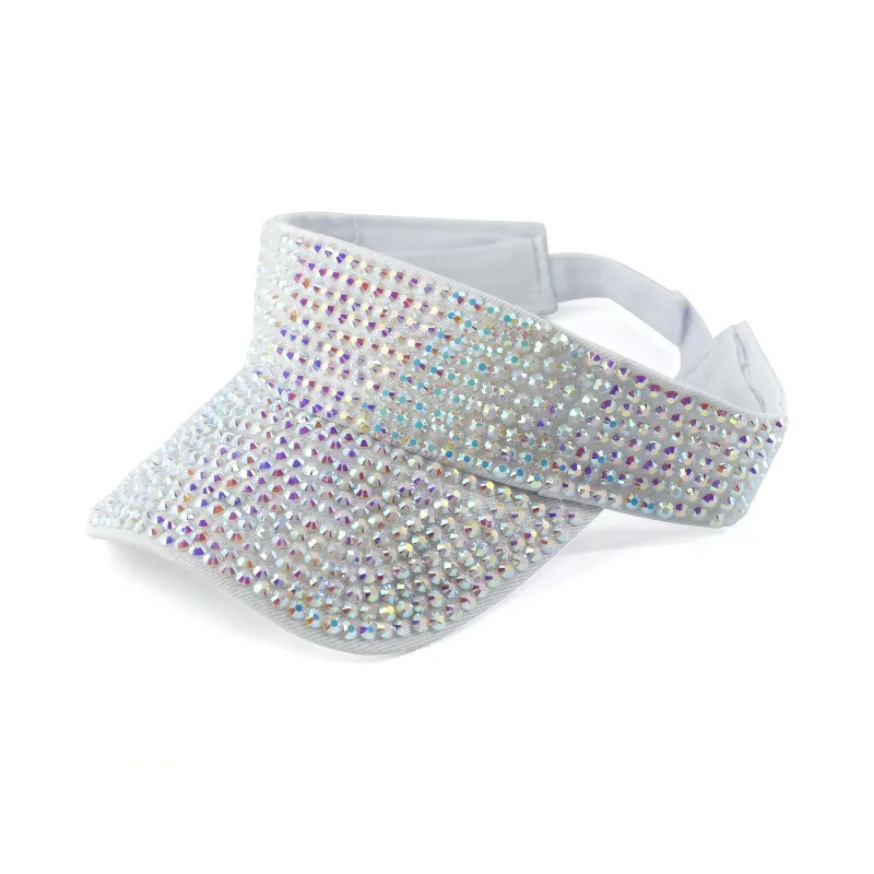 Rhinestone Hollow Out Visor Cap Summer UV Protection Baseball Hat Travel Team Cheerleader Breathable Open Top Sports Peaked Hat