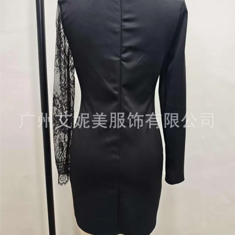 Lente Herfst Sexy Kant Holle Korte Jurk 2026 Nieuwe Vrouwen Casual Elegante O Hals See Through Mesh Mini Lange Mouw Jurk