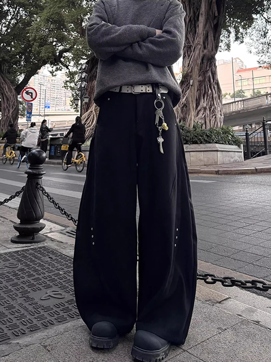 

American High Street Knife Pants Men's Spring Autumn Small Design Sense Rivet Drapey West Pants Loose Straight Leg Trousers