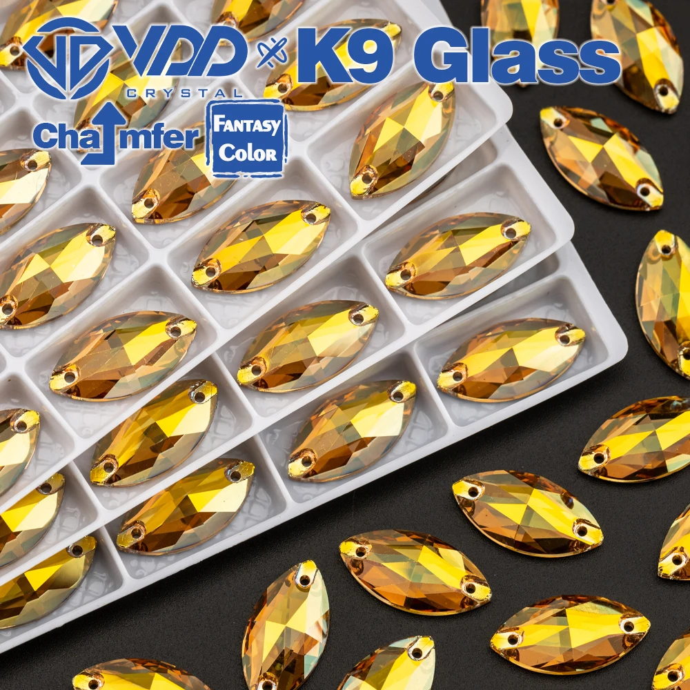 VDD Navette 9x18mm 36Pcs Sunshine Color K9 Glass Sew On Rhinestones Sewing Crystals Flat Back Stones For Clothes Accessories