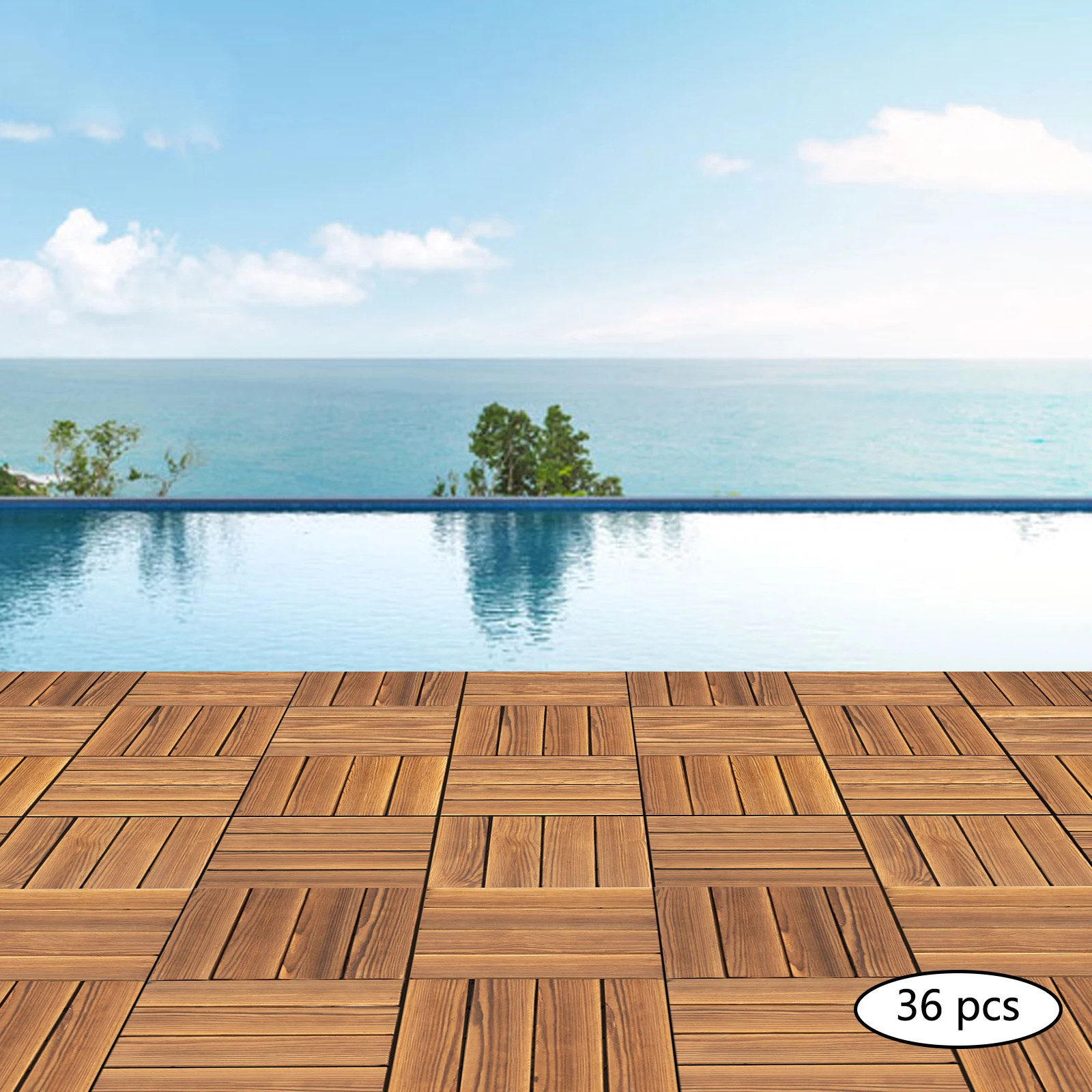 36 حزمة من بلاط سطح الفناء المتشابك من الخشب الصلب، بلاط الأرضيات الخشبية، أرضيات الشرفة الداخلية والخارجية مقاس 12 × 12 بوصة #2
