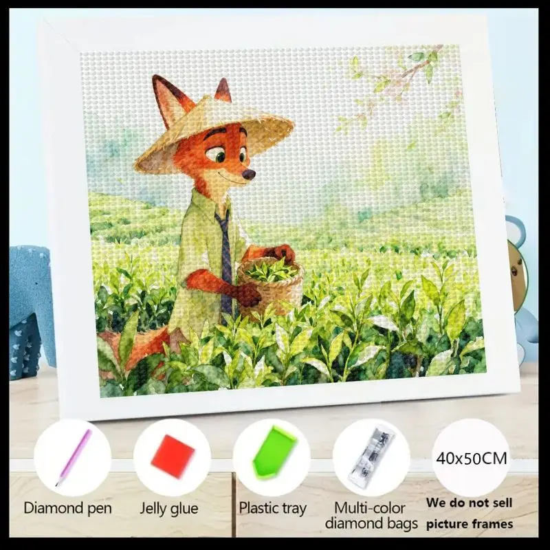 

1PC 40x50CM Full Drill 5D Diamond Painting Kit, Zootopia Nick Wilde Fox Tea Farmer Cartoon Animal Art, DIY Crystal Rhinestone Ge