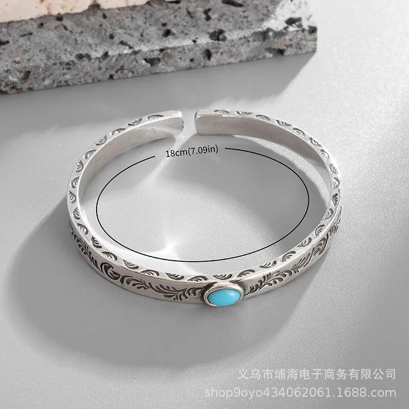 New fashion retro personality carved Tangcao bracelet simple turquoise bracelet office table furnishings