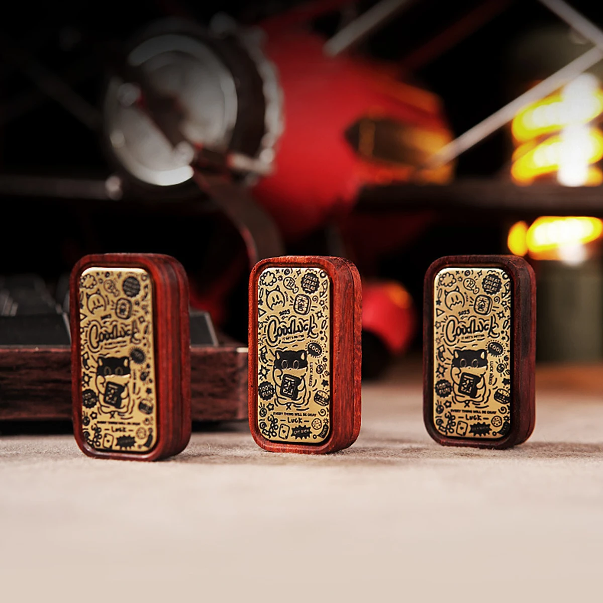 Black/Red Sandalwood Push Slider Magnetic EDC Finger Toy Dragon Pattern Slider Stress-relieving Fidget ADHD Toy For Adult Gifts