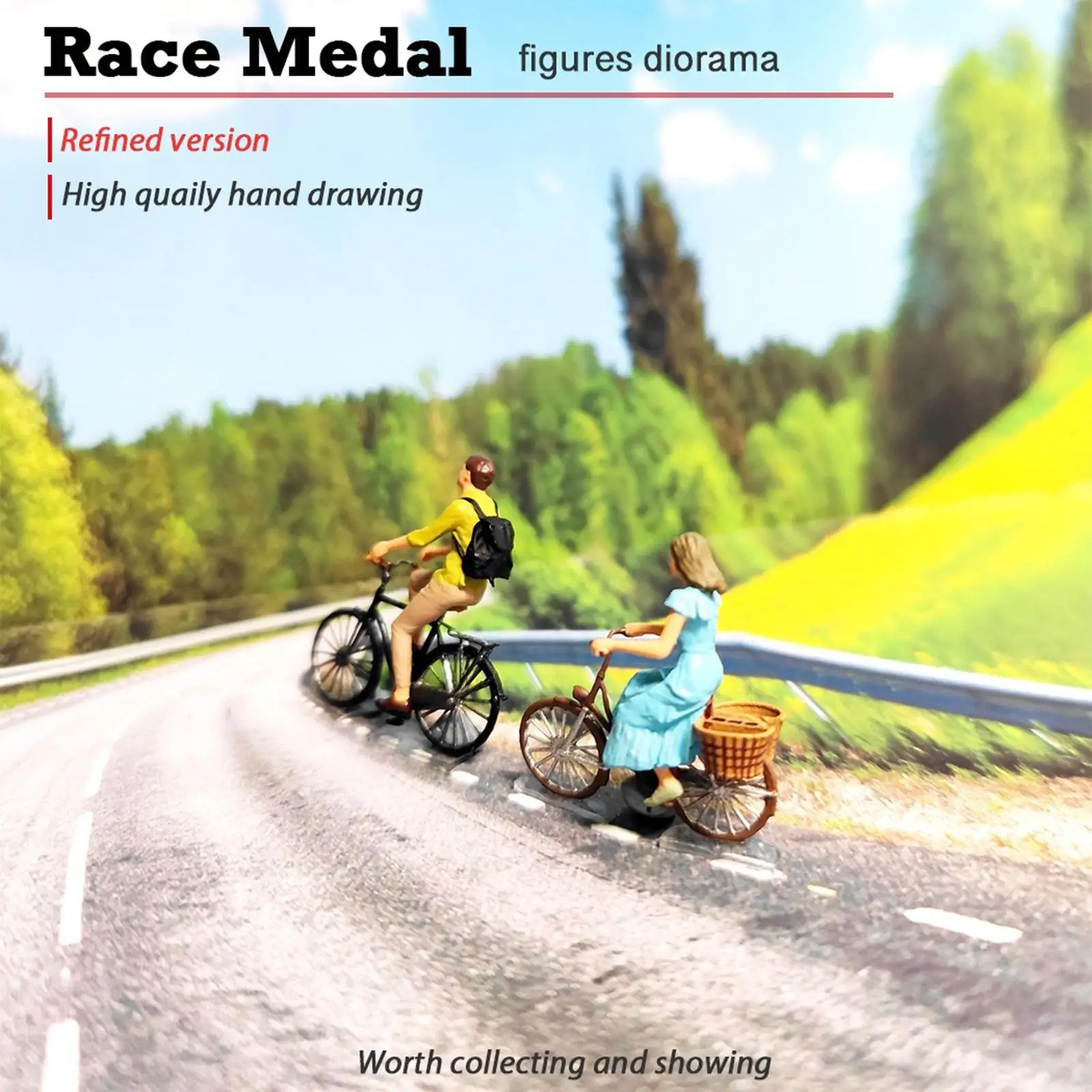 

1/64 Scale People Figurines, Street Road Layout Scenery Doll Riding Model, Pastoral Landscape Layout Diorama Figurines