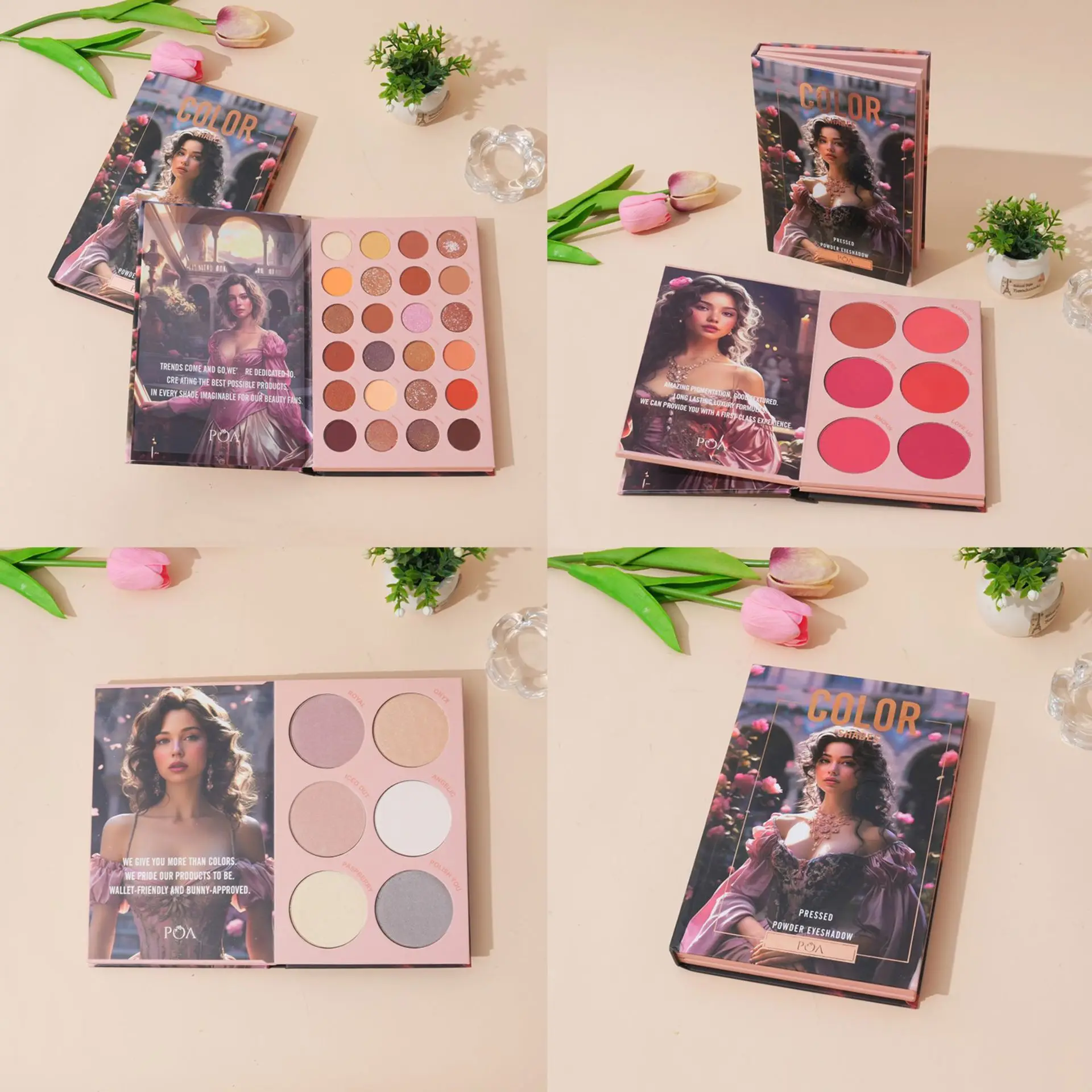 Zestaw rozświetlaczy, pudrów i różów do policzków, trwałe cienie do powiek, BOOK Plate, makijaż sceniczny