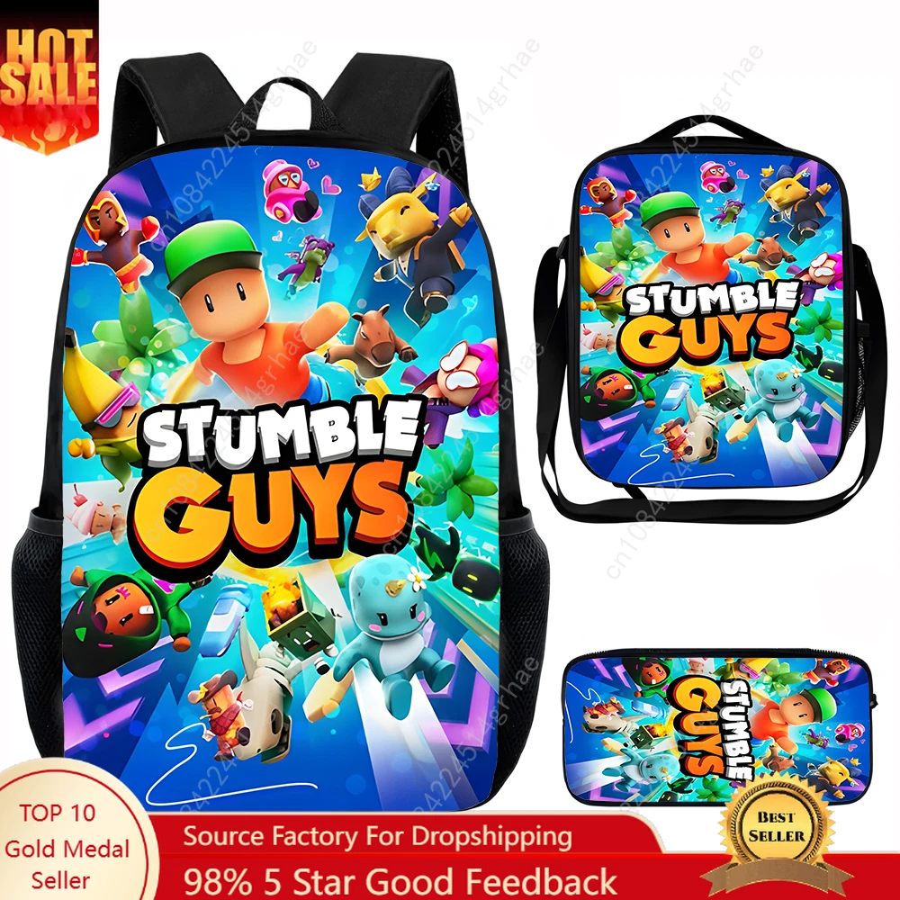 Mochila escolar para niños Game S-Stumble G-Guys con bolsas para el almuerzo, bolsas para lápices, mochilas escolares para niños y niñas, el mejor regalo