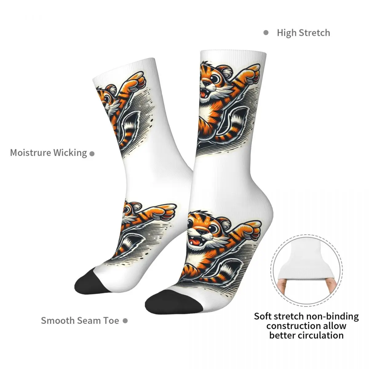 Playful Bengal Tiger Socks Harajuku High Quality Stockings All Season Long Socks Accessories for Unisex Birthday Present