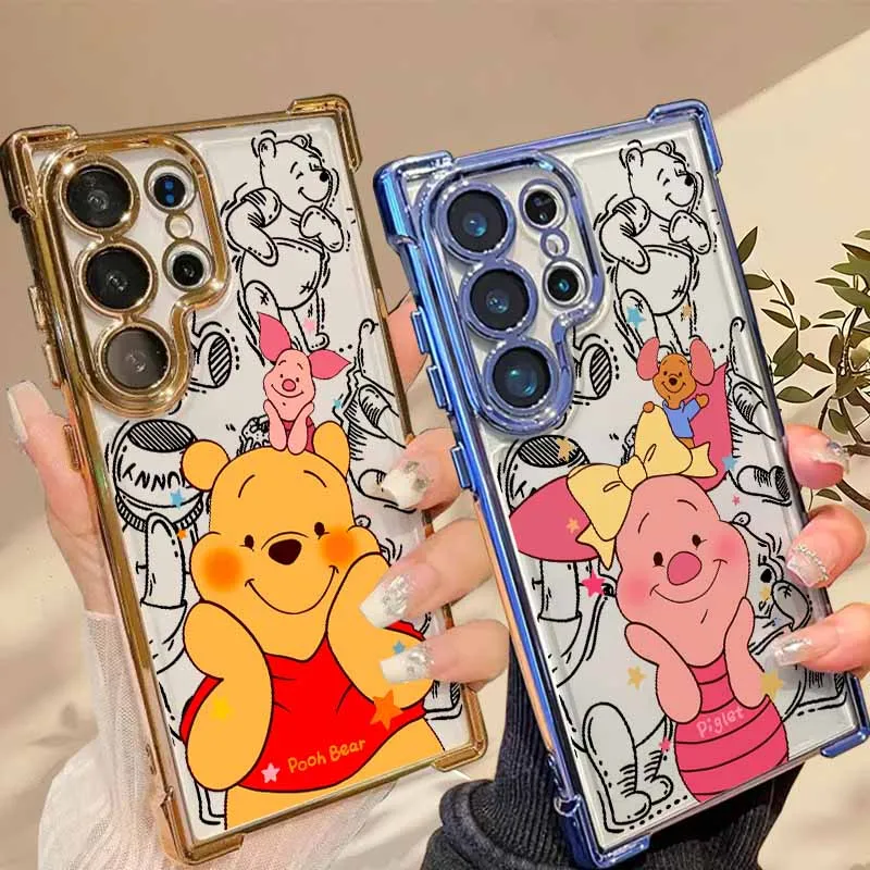 Funda de silicona con diseño de P-Pooh Bear Piglet para Samsung S26 S25 Edge S24 S23 S22 S21 S20 Ultra Plus, con revestimiento anticaída