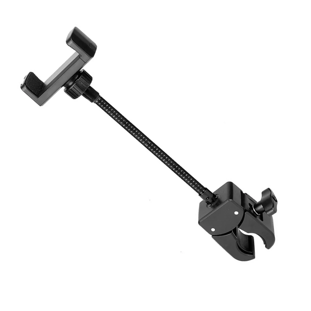 Phone Holder Mount for Microphone Stand Tripod Music Stand Featuring Flexible Gooseneck Arm and Secure Rubber-Padded Clamp