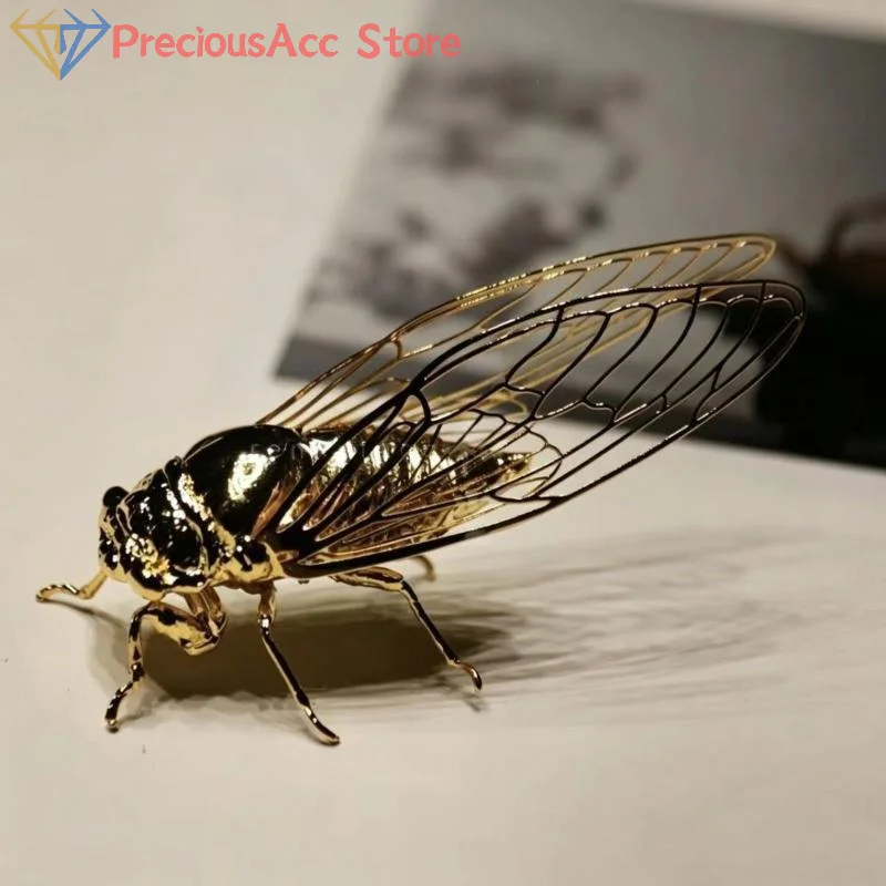 #.Creative Exquisite Cicada Figurine Mini Retro Alloy Animal Statue Anti-rust Durable Vintage Insect Sculpture Home Office Decor