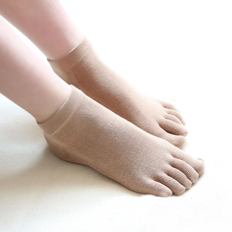 5 Pairs Low Tube Women's 5 Finger Socks Cotton Short Split Toe Sock Solid Color Business Sweat-absorbing Ankle Socks 4 Seasons
