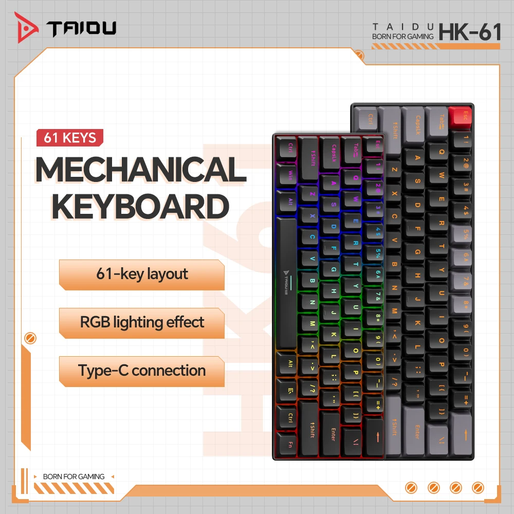 

TAIDU HK61 Wired Gaming Keyboard Mini Mechanical Red/Blue Switch Black Minimalist Keypad For Laptop Desktop Computer Office Game