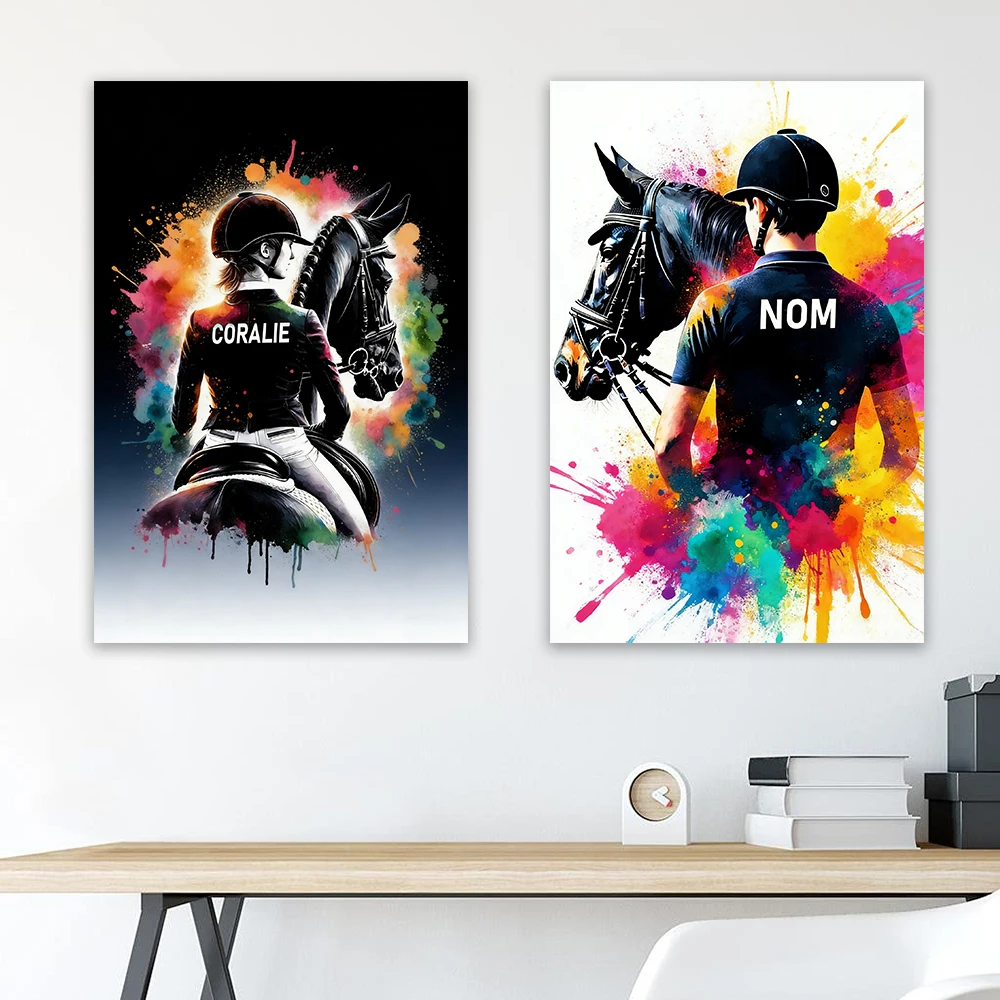 Custom Horse Riding Poster Personalized Horsewoman Poster for Girls Canvas Print Gift with Name Custom Horse and Man Wall Decor