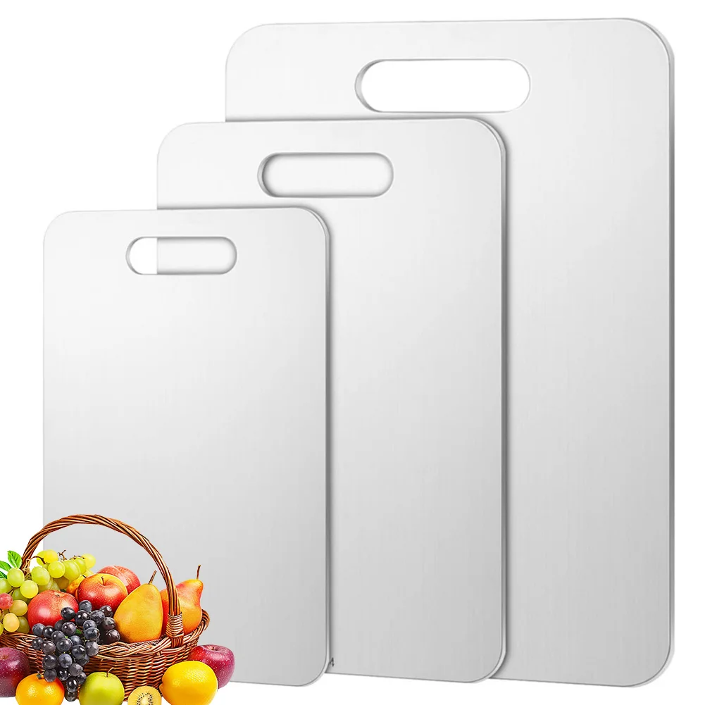 1 PC Stainless Steel Cutting Board with Handle Cutting Boards for Kitchen Titanium Cutting Board for Meats Fruits Vegetables