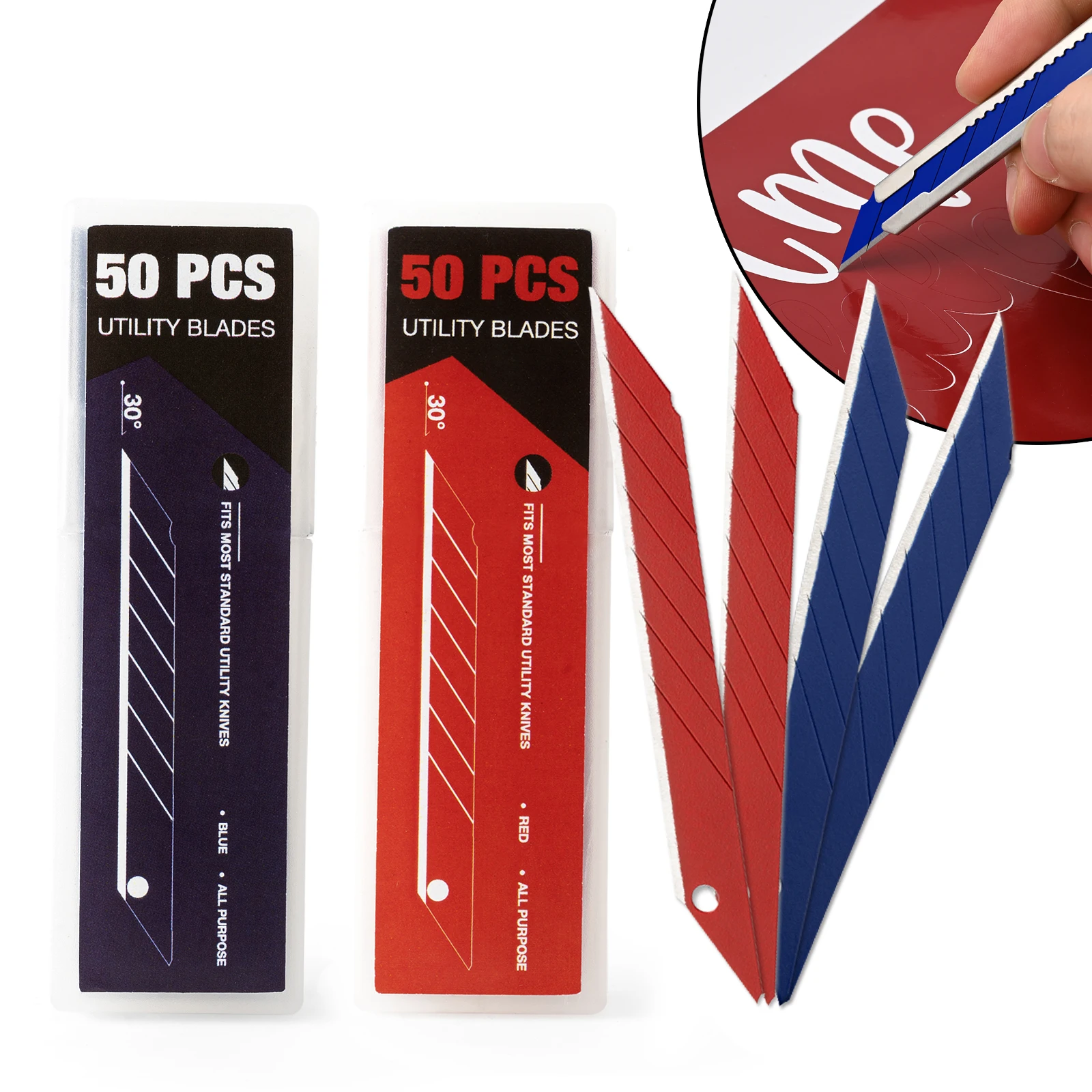 

EHDIS 9MM Utility Knife Blades 30 Degree Blue/Red Coated Carbon Steel Spare Blade For Craft Carving Paper Slitting Tool Replace