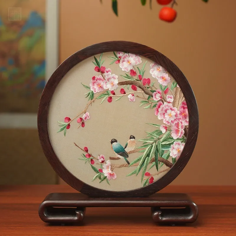 Double-Sided Shu Embroidery Panda Stand, Chinese Intangible Heritage Craft, Elegant Home Decor Gift