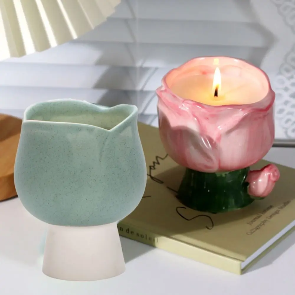 

Dinner Props Ceramic Tulips Candle Holder Romantic Exquisite Candlestick Cups Elegant Lovely Candlestick Aromatherapy