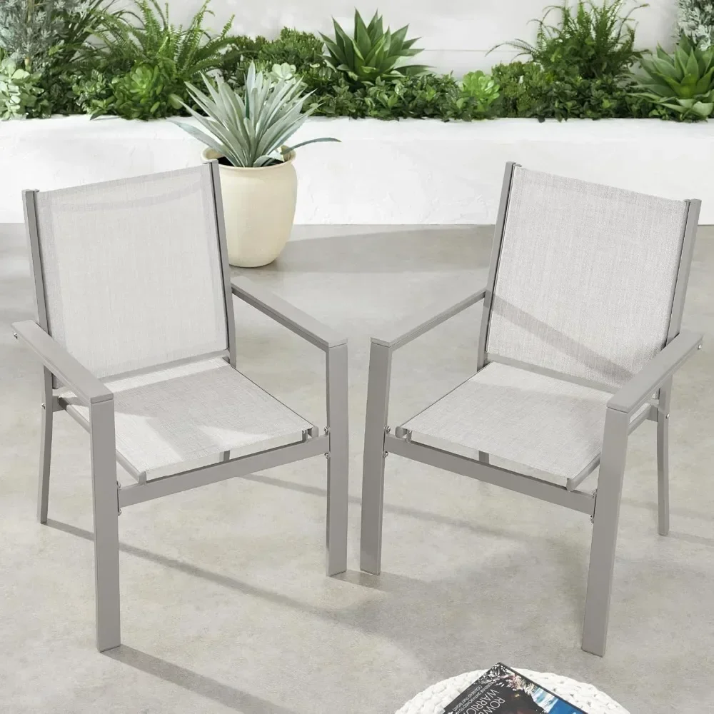 Set of 2 Stackable Outdoor Textilene Chairs, All-Weather Conversation Dining Accent Furniture w/Armrests 24.5