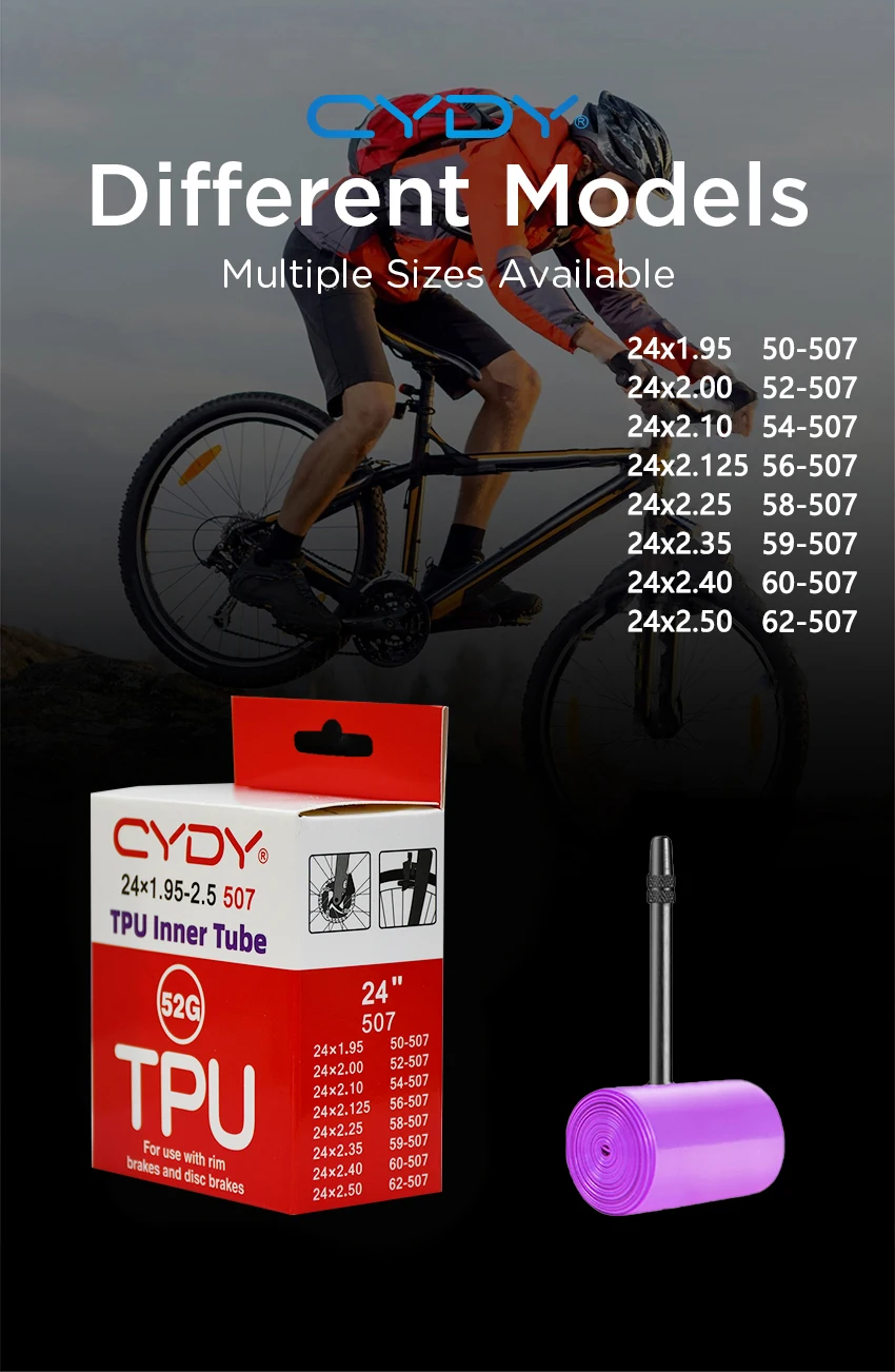 CYDY TPU Fahrradschlauch 24 Zoll 507 24x1.95 2.0 2.125 2.25 2.35 2.4 2.5 Zoll Ventil 45mm BMX Fahrradreifen Pneu Fahrradreifen – Detail 4