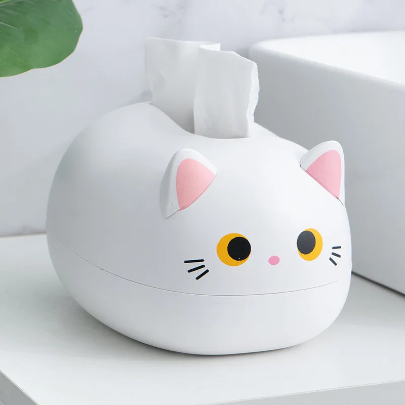 Kawaii Cat กล่องเดสก์ท็อปห้องน้ำที่ยึดกระดาษห้องครัวผ้าเช็ดปากกล่องเก็บ Wc Wadah Kertas สไตล์นอร์ดิกตกแต่ง