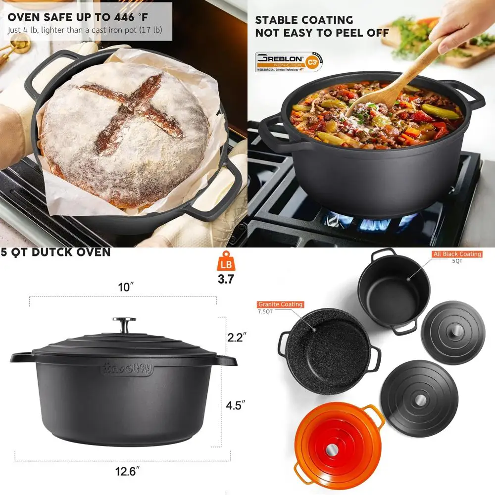 

Легкая чугунная кастрюля-духовка на 5 кварт с крышкой, идеально подходит для запекания, тушения и жарки